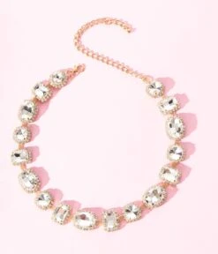 Gold & Multishape Rhinestone Necklace -New Dress Store gold multishape rhinestone necklace 818275
