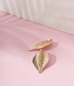 Gold Rhinestone Leaf Stud Earrings -New Dress Store gold rhinestone leaf stud earrings 296292