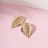Gold Rhinestone Leaf Stud Earrings