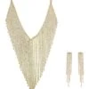 Gold & Silver Rhinestone Fringe Necklace & Earrings Set