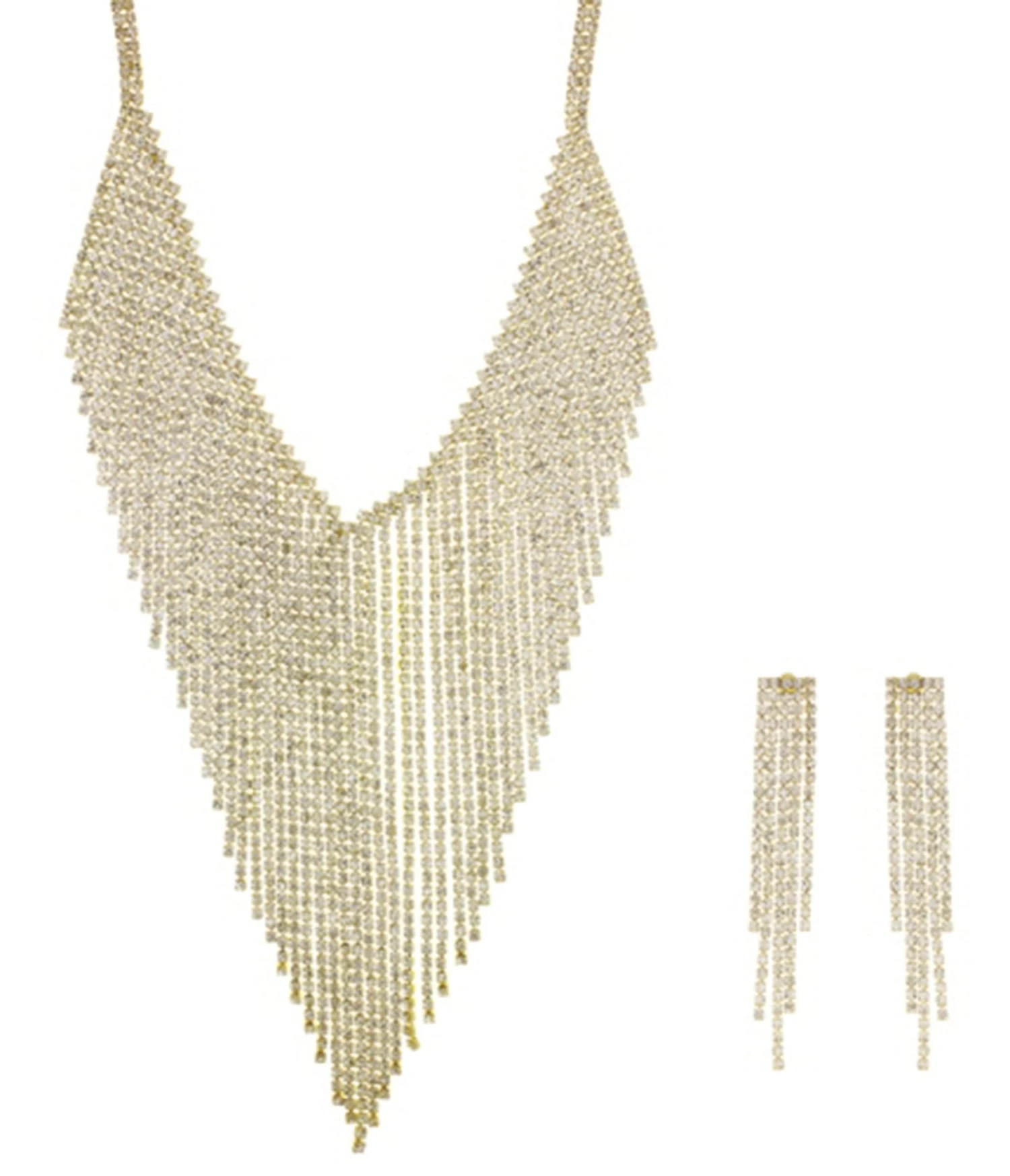 Gold & Silver Rhinestone Fringe Necklace & Earrings Set 1 Gold & Silver Rhinestone Fringe Necklace & Earrings Set