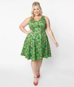 Green Bugs In The Garden Swing Dress