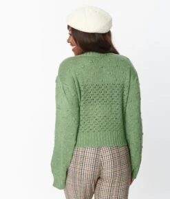 Green Eyelet Pom Pom Puff Sleeve Cardigan 5 Green Eyelet Pom Pom Puff Sleeve Cardigan -New Dress Store green eyelet pom pom puff sleeve cardigan 479839