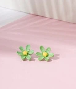 Green Flower Stud Earrings