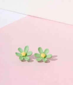 Green Flower Stud Earrings -New Dress Store green flower stud earrings 550838