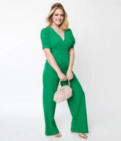 Green Go Getter Wide Leg Surplice Jumpsuit -New Dress Store green go getter wide leg surplice jumpsuit 295937