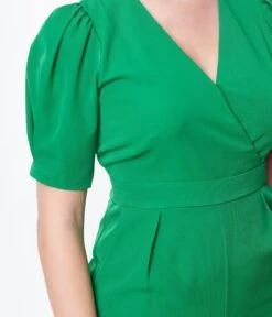 Green Go Getter Wide Leg Surplice Jumpsuit -New Dress Store green go getter wide leg surplice jumpsuit 940328