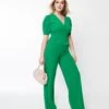 Green Go Getter Wide Leg Surplice Jumpsuit