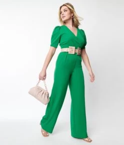 Green Go Getter Wide Leg Surplice Jumpsuit -New Dress Store green go getter wide leg surplice jumpsuit 989264