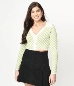 Green & Ivory Check Crop Cardigan 9 Green & Ivory Check Crop Cardigan -New Dress Store green ivory check crop cardigan 334178