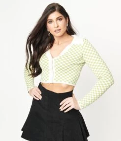 Green & Ivory Check Crop Cardigan 8 Green & Ivory Check Crop Cardigan -New Dress Store green ivory check crop cardigan 572874