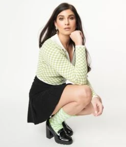 Green & Ivory Check Crop Cardigan 10 Green & Ivory Check Crop Cardigan -New Dress Store green ivory check crop cardigan 665647