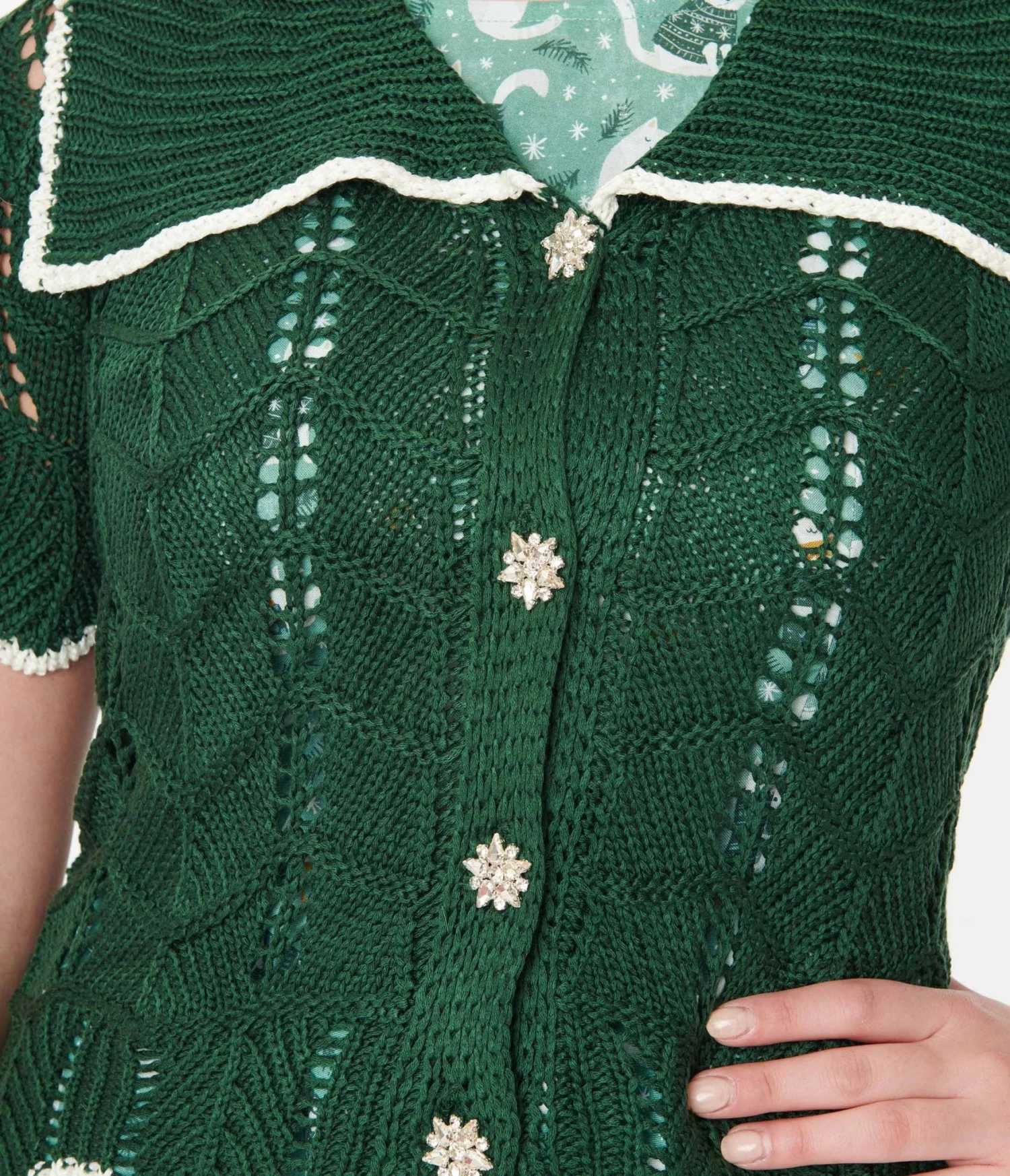 Green Perforated Knit Cardigan 2 Green Perforated Knit Cardigan - Image 2