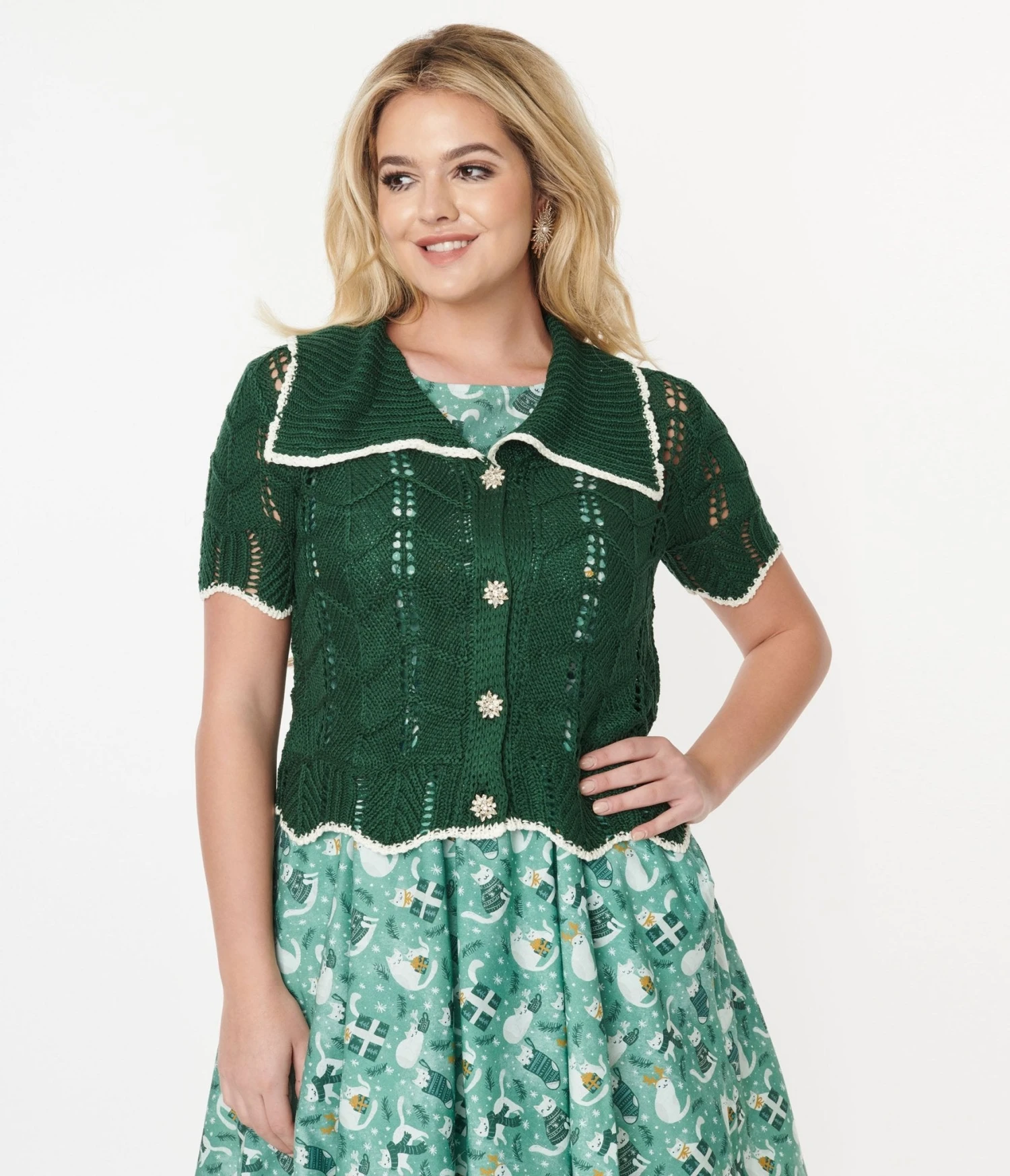 Green Perforated Knit Cardigan 1 Green Perforated Knit Cardigan