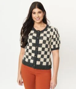 Grey & Ivory Speckled Check Cardigan 10 Grey & Ivory Speckled Check Cardigan -New Dress Store grey ivory speckled check cardigan 394010