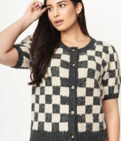 Grey & Ivory Speckled Check Cardigan 8 Grey & Ivory Speckled Check Cardigan -New Dress Store grey ivory speckled check cardigan 720430