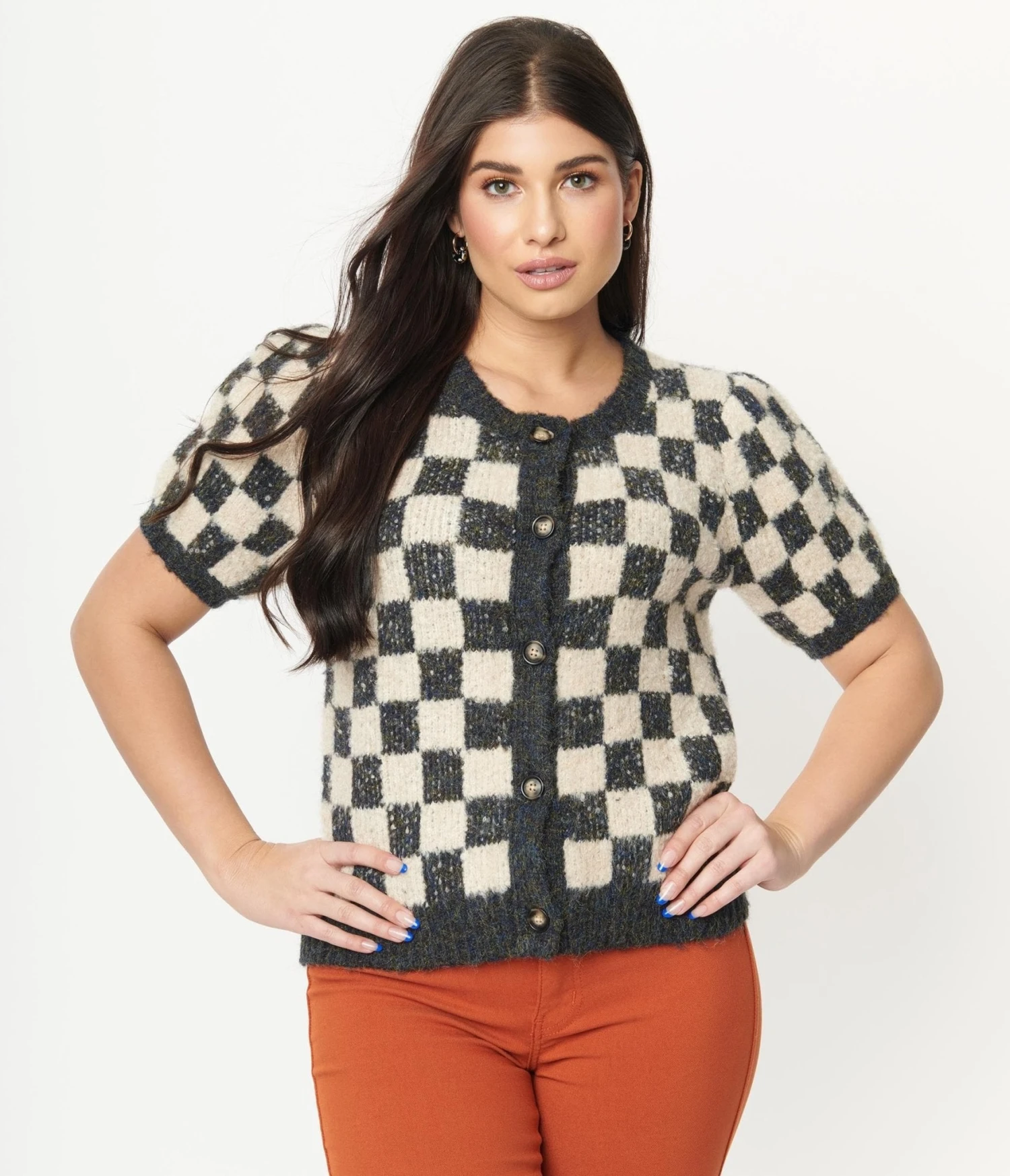 Grey & Ivory Speckled Check Cardigan 4 Grey & Ivory Speckled Check Cardigan - Image 4