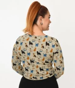 Grey & Multicolor Cat Long Sleeve Knit Top -New Dress Store grey multicolor cat long sleeve knit top 279427