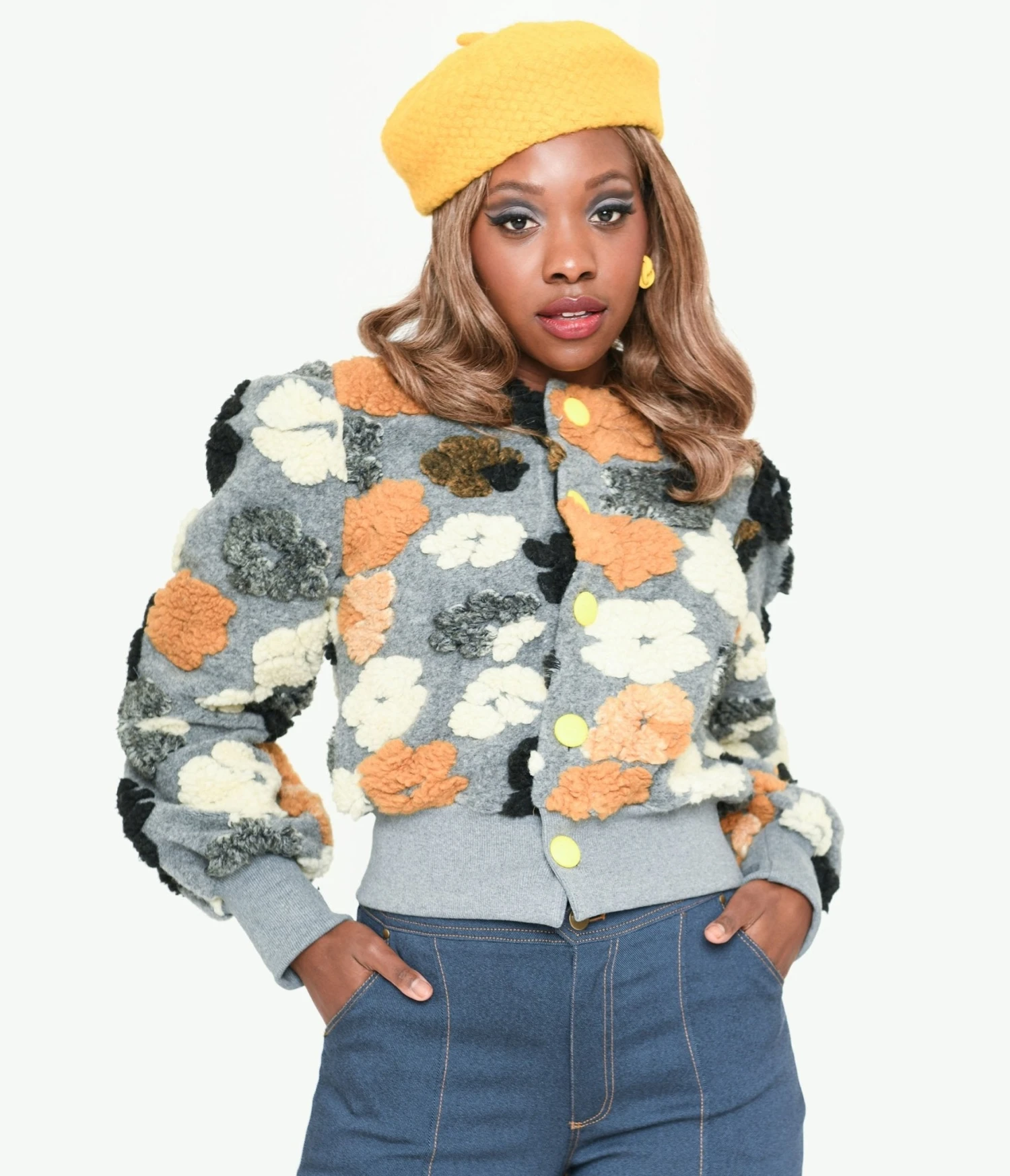 Grey & Multicolor Fluffy Floral Jacket 2 Grey & Multicolor Fluffy Floral Jacket - Image 2