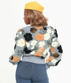 Grey & Multicolor Fluffy Floral Jacket 5 Grey & Multicolor Fluffy Floral Jacket -New Dress Store grey multicolor fluffy floral jacket 763038