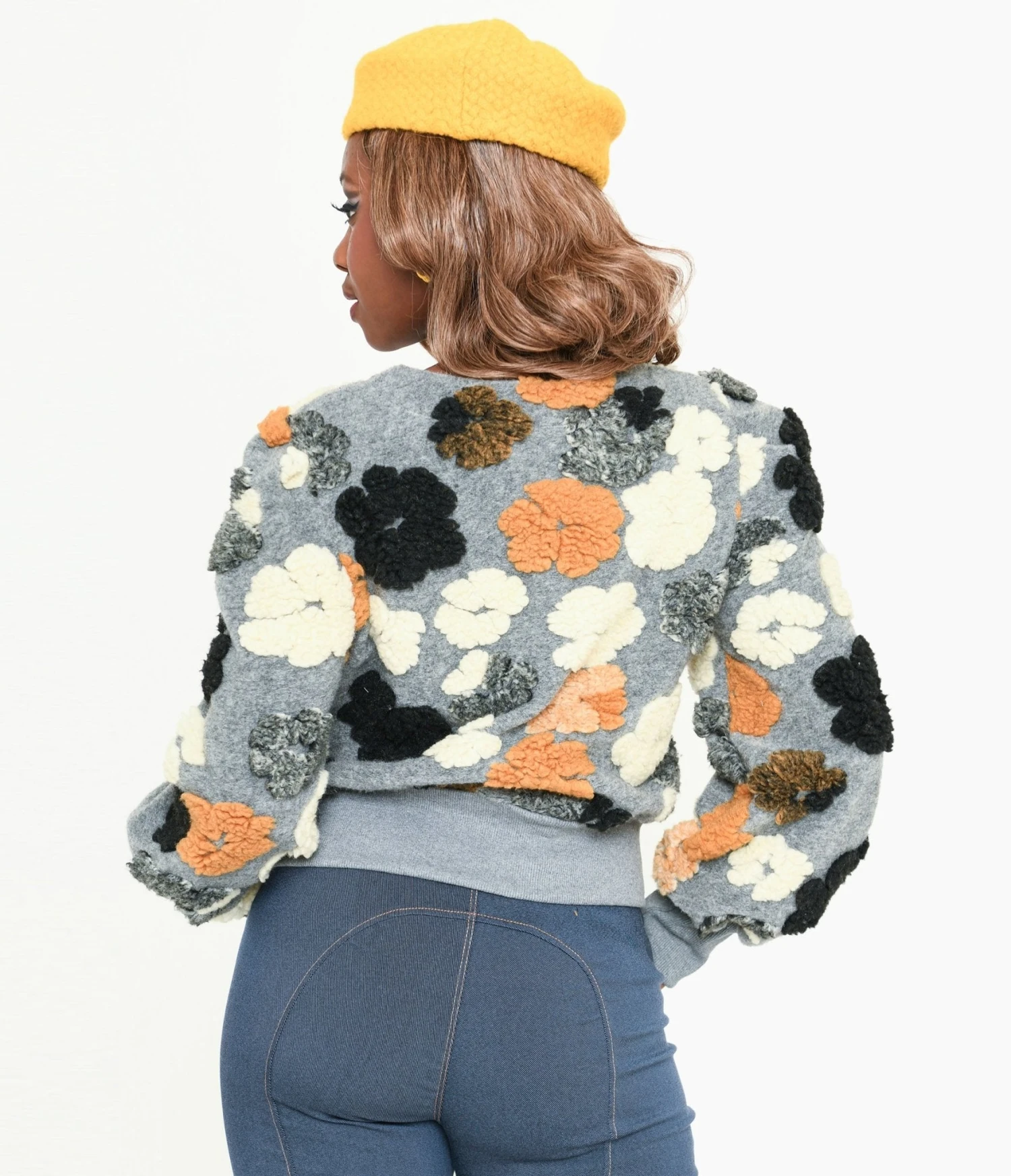 Grey & Multicolor Fluffy Floral Jacket 3 Grey & Multicolor Fluffy Floral Jacket - Image 3
