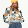 Grey & Multicolor Fluffy Floral Jacket