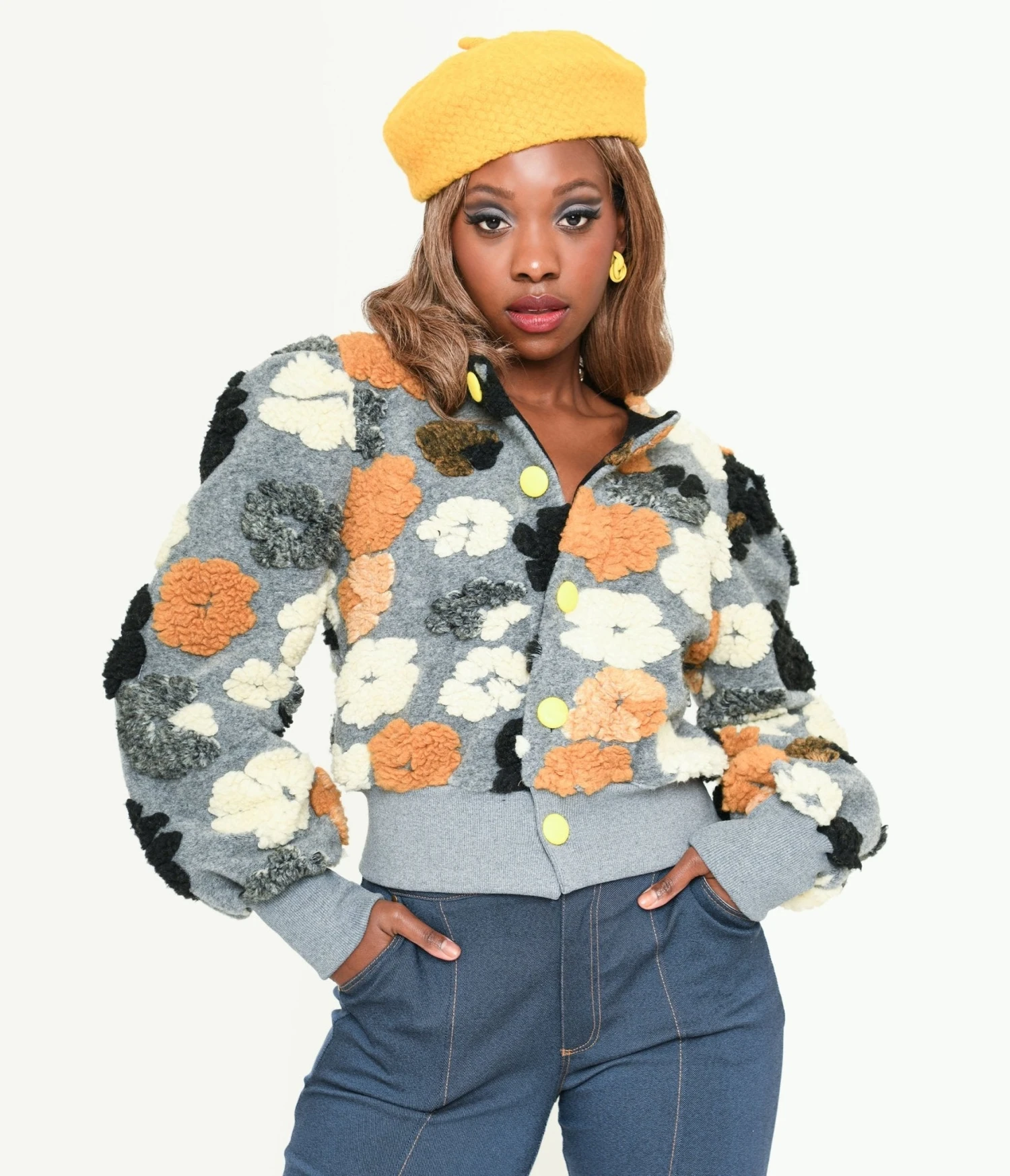 Grey & Multicolor Fluffy Floral Jacket 1 Grey & Multicolor Fluffy Floral Jacket