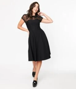 Hell Bunny Black Columbina Fit & Flare Dress