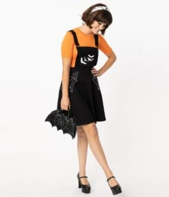 Hell Bunny Black Spiderweb & Bats Miss Muffet Pinafore Dress -New Dress Store hell bunny black spiderweb bats miss muffet pinafore dress 318859