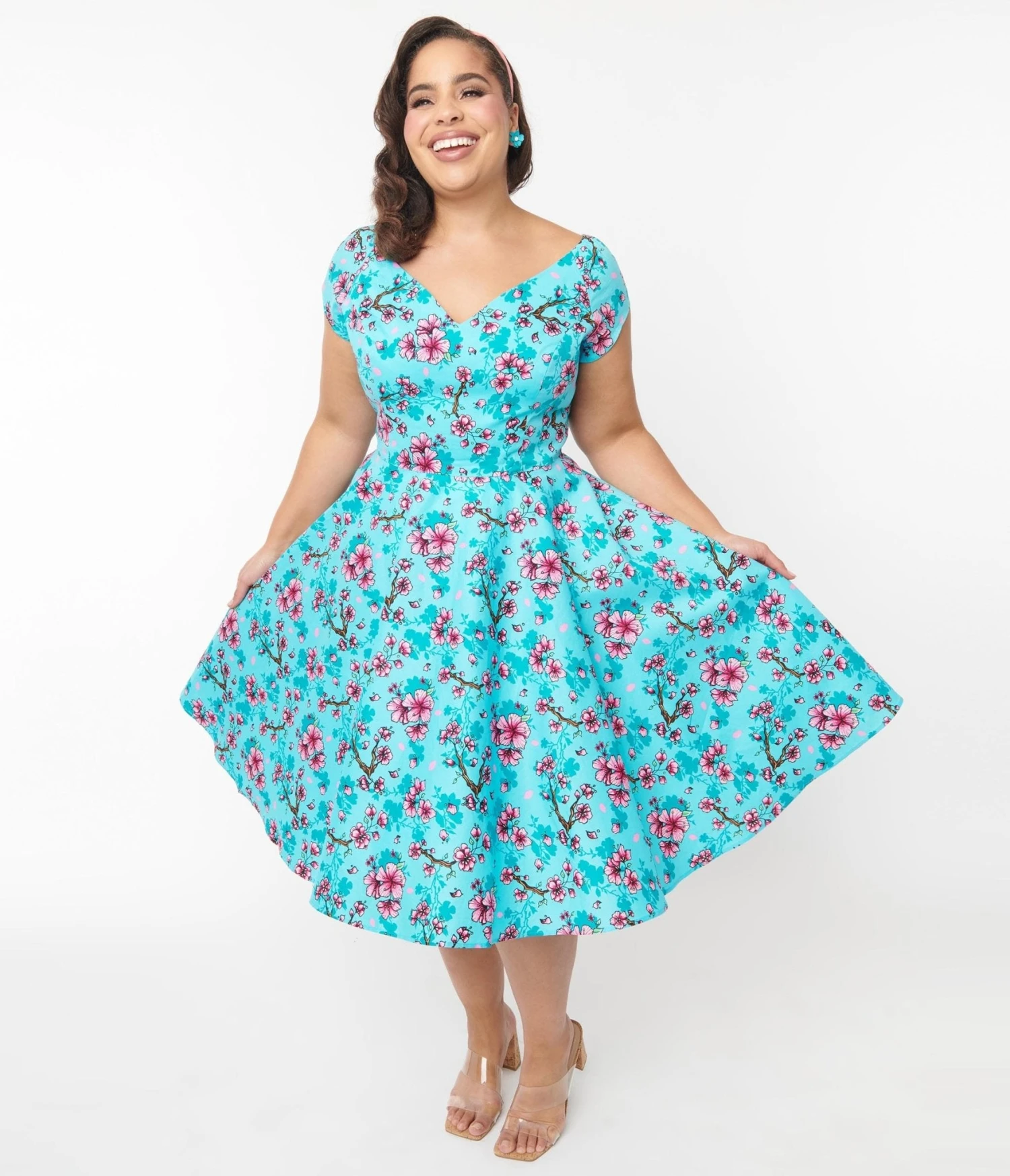 Hell Bunny Blue & Pink Floral Louella Dress 1 Hell Bunny Blue & Pink Floral Louella Dress