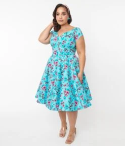 Hell Bunny Blue & Pink Floral Louella Dress 9 Hell Bunny Blue & Pink Floral Louella Dress -New Dress Store hell bunny blue pink floral louella dress 389871