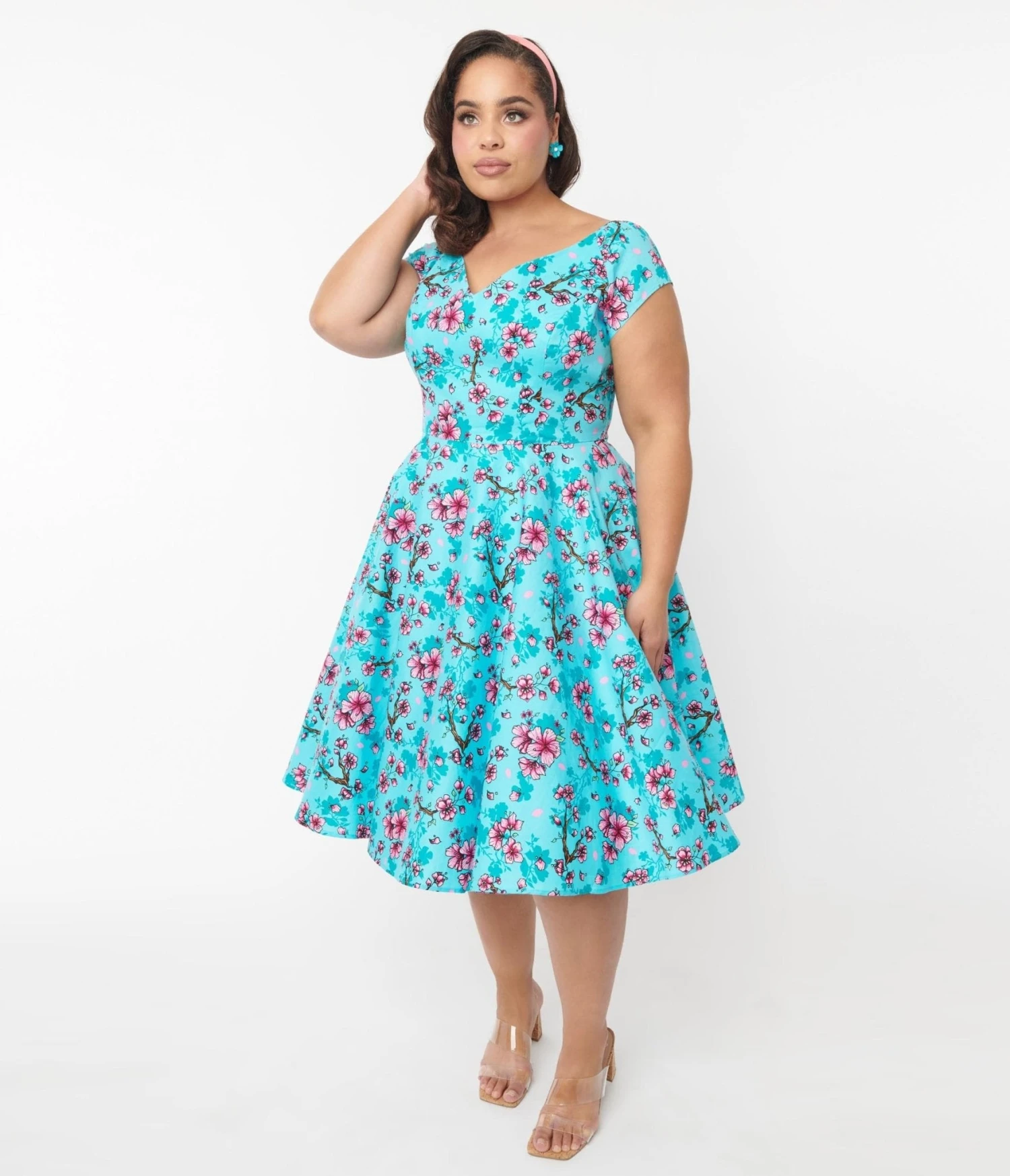 Hell Bunny Blue & Pink Floral Louella Dress 5 Hell Bunny Blue & Pink Floral Louella Dress - Image 5