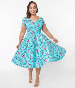Hell Bunny Blue & Pink Floral Louella Dress 8 Hell Bunny Blue & Pink Floral Louella Dress -New Dress Store hell bunny blue pink floral louella dress 481932