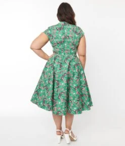 Hell Bunny Green Skeleton & Moths Floral Madilynn Midi Dress -New Dress Store hell bunny green skeleton moths floral madilynn midi dress 127836