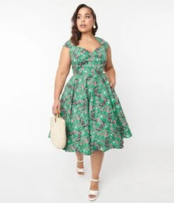 Hell Bunny Green Skeleton & Moths Floral Madilynn Midi Dress -New Dress Store hell bunny green skeleton moths floral madilynn midi dress 371800
