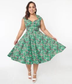 Hell Bunny Green Skeleton & Moths Floral Madilynn Midi Dress -New Dress Store hell bunny green skeleton moths floral madilynn midi dress 398793