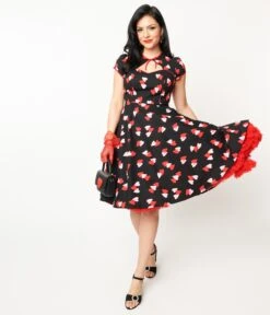 Hell Bunny Pink & Red Heart Confetti Swing Dress