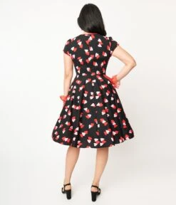 Hell Bunny Pink & Red Heart Confetti Swing Dress -New Dress Store hell bunny pink red heart confetti swing dress 932953