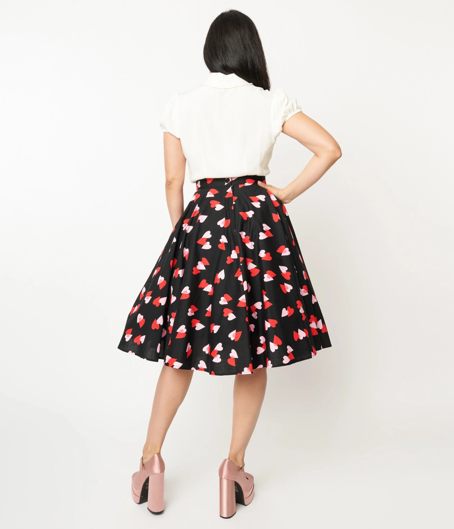 Hell Bunny Pink & Red Heart Confetti Swing Skirt 3 Hell Bunny Pink & Red Heart Confetti Swing Skirt - Image 3