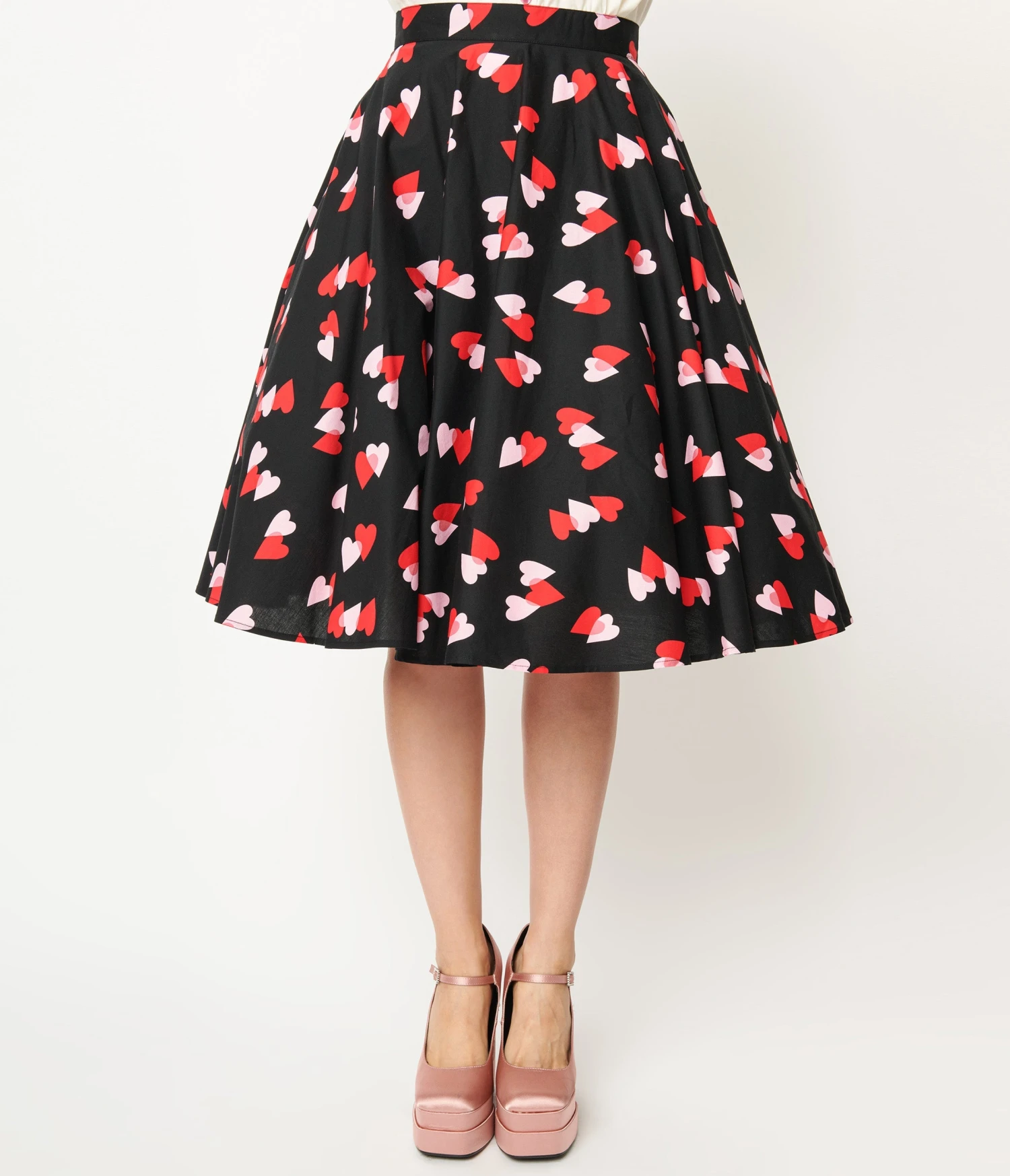 Hell Bunny Pink & Red Heart Confetti Swing Skirt 2 Hell Bunny Pink & Red Heart Confetti Swing Skirt - Image 2
