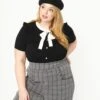 Hell Bunny Plus Size Black & White Collar Colette Blouse