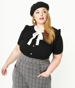 Hell Bunny Plus Size Black & White Collar Colette Blouse -New Dress Store hell bunny plus size black white collar colette blouse 554959