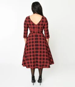 Hell Bunny Red & Black Heart Plaid Date Night Swing Dress -New Dress Store hell bunny red black heart plaid date night swing dress 494357