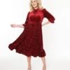 Hell Bunny Red Velvet & Gold Star Midi Dress