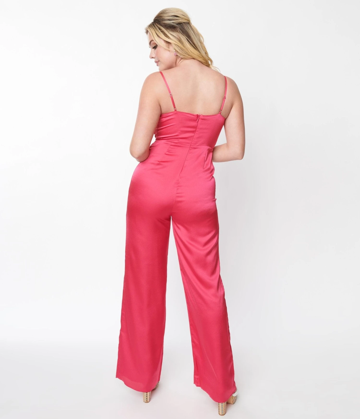 Hot Pink Chateau Satin Cowl Neck Jumpsuit 2 Hot Pink Chateau Satin Cowl Neck Jumpsuit - Image 2