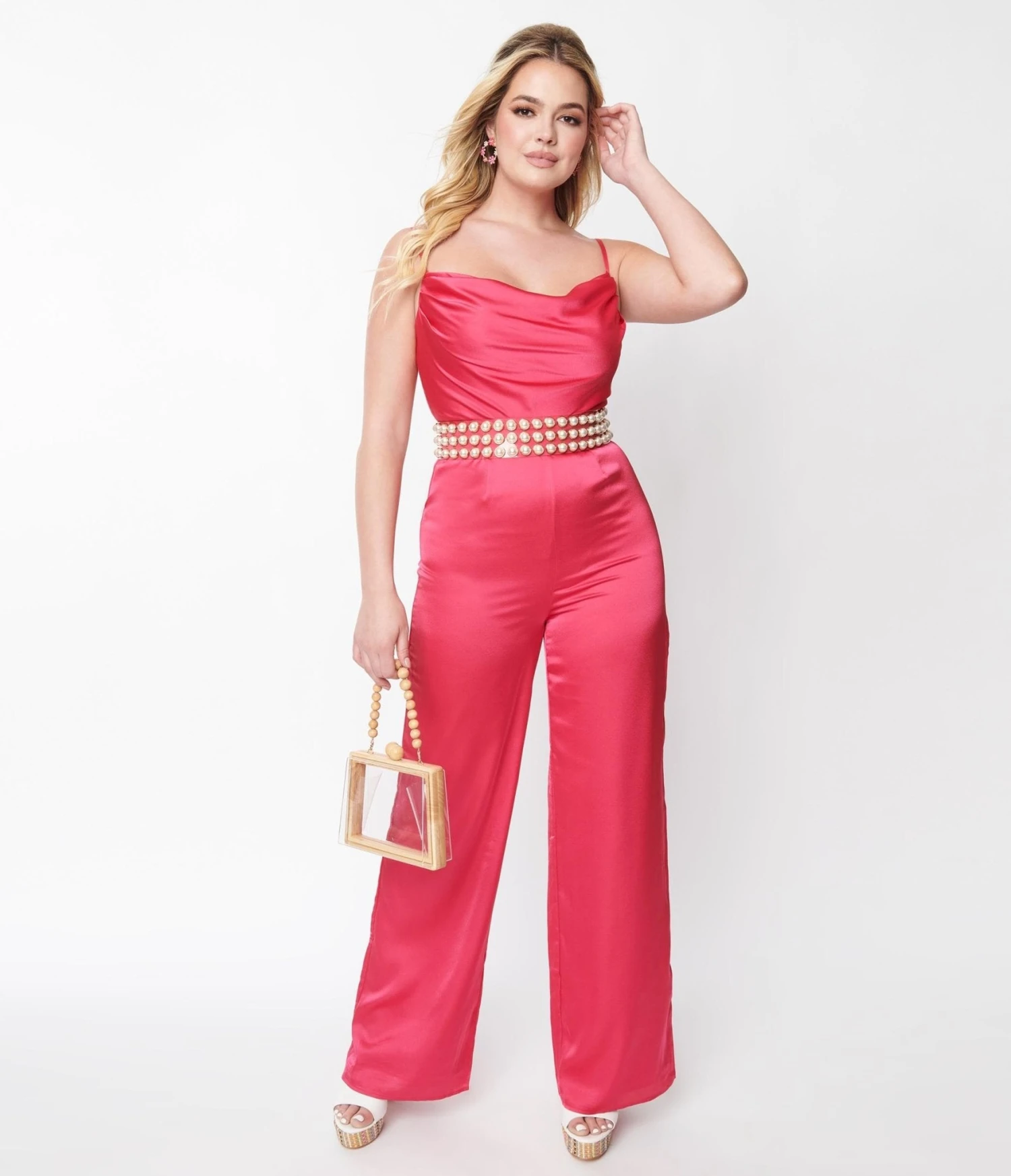 Hot Pink Chateau Satin Cowl Neck Jumpsuit 5 Hot Pink Chateau Satin Cowl Neck Jumpsuit - Image 5