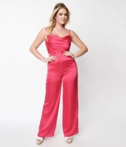 Hot Pink Chateau Satin Cowl Neck Jumpsuit 8 Hot Pink Chateau Satin Cowl Neck Jumpsuit -New Dress Store hot pink chateau satin cowl neck jumpsuit 895412