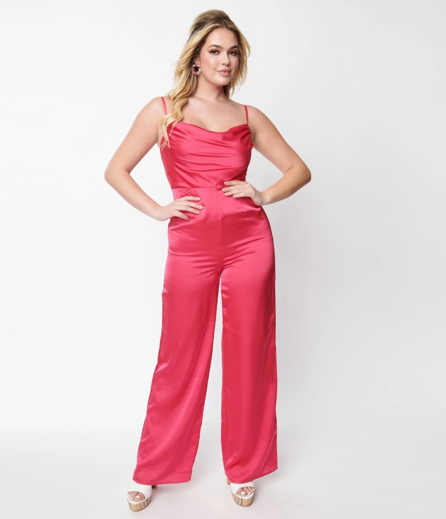 Hot Pink Chateau Satin Cowl Neck Jumpsuit 4 Hot Pink Chateau Satin Cowl Neck Jumpsuit - Image 4