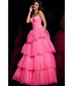 Jovani Hot Pink Tulle Corset Bodice Ballgown -New Dress Store hot pink tulle corset bodice ballgown 533375