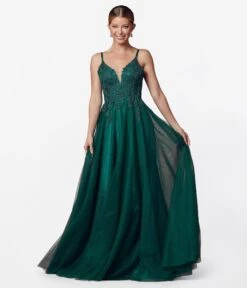Hunter Green Floral & Tulle Prom Ball Gown -New Dress Store hunter green floral tulle prom ball gown 274340